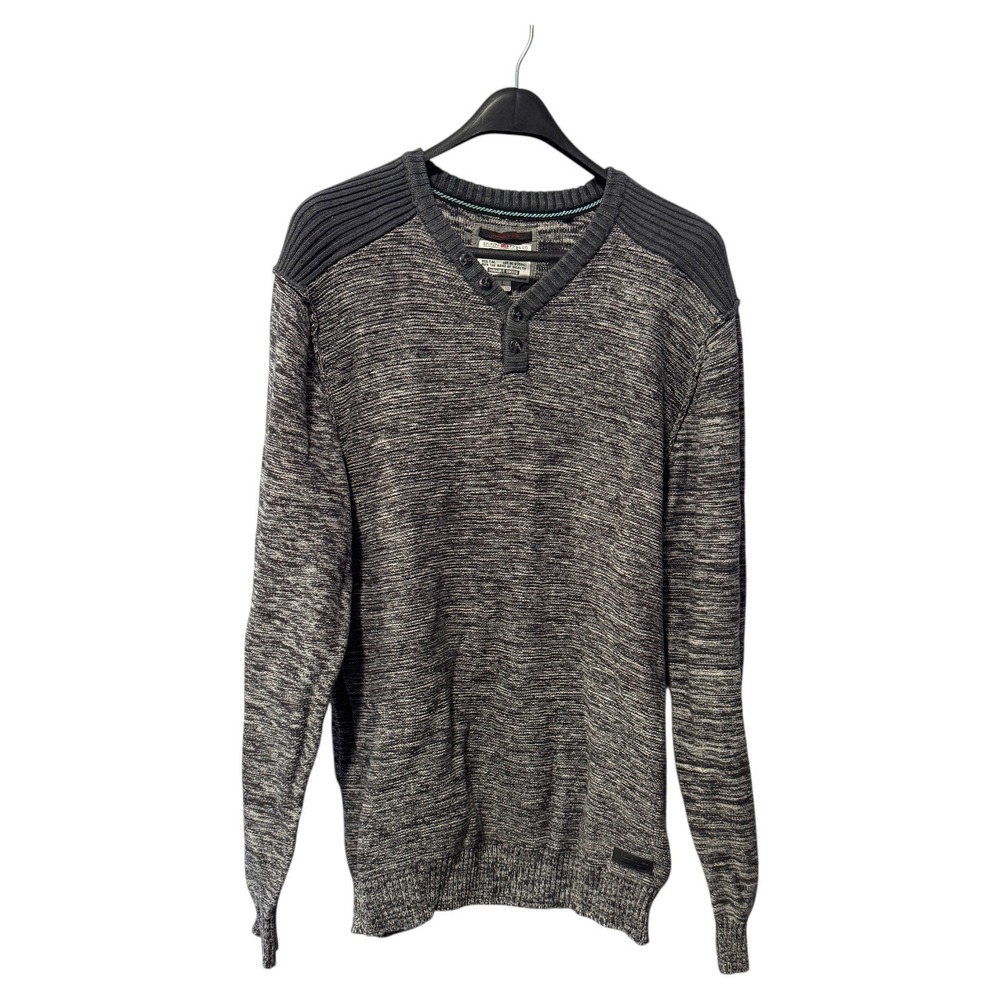 Spirit o Fresco ProJek Men's Henley Sweater Size L Marled‎ Gray Long Sleeve